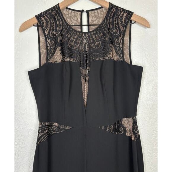 BCBGMaxazria Laden Lace Blocked Wide Leg Jumpsuit Black Size 6 - Picture 4 of 7
